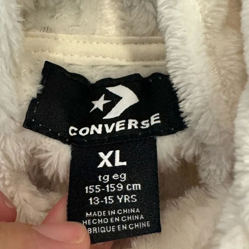 Converse Girls XL White Ribbed Pullover Hoodie 13-15Y‎ Soft Fleece Cozy